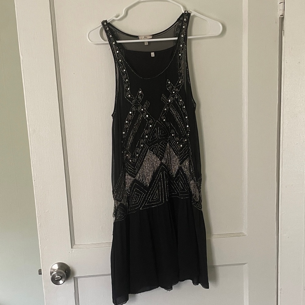 Elegant Black Beaded 1920s Dress